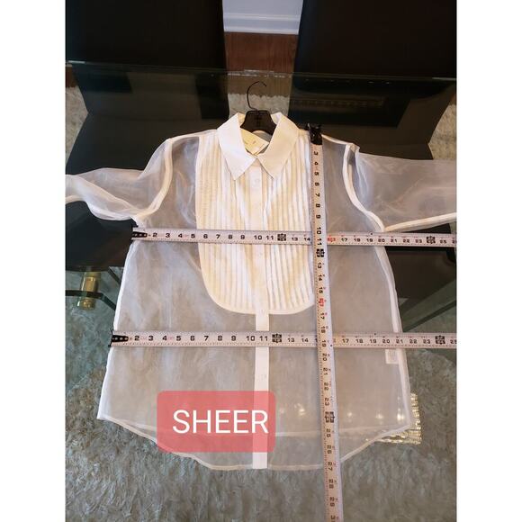 ICCON Button Down Shirt Women's Small White Lined Pleated Long Sleeve Collared - Picture 9 of 14